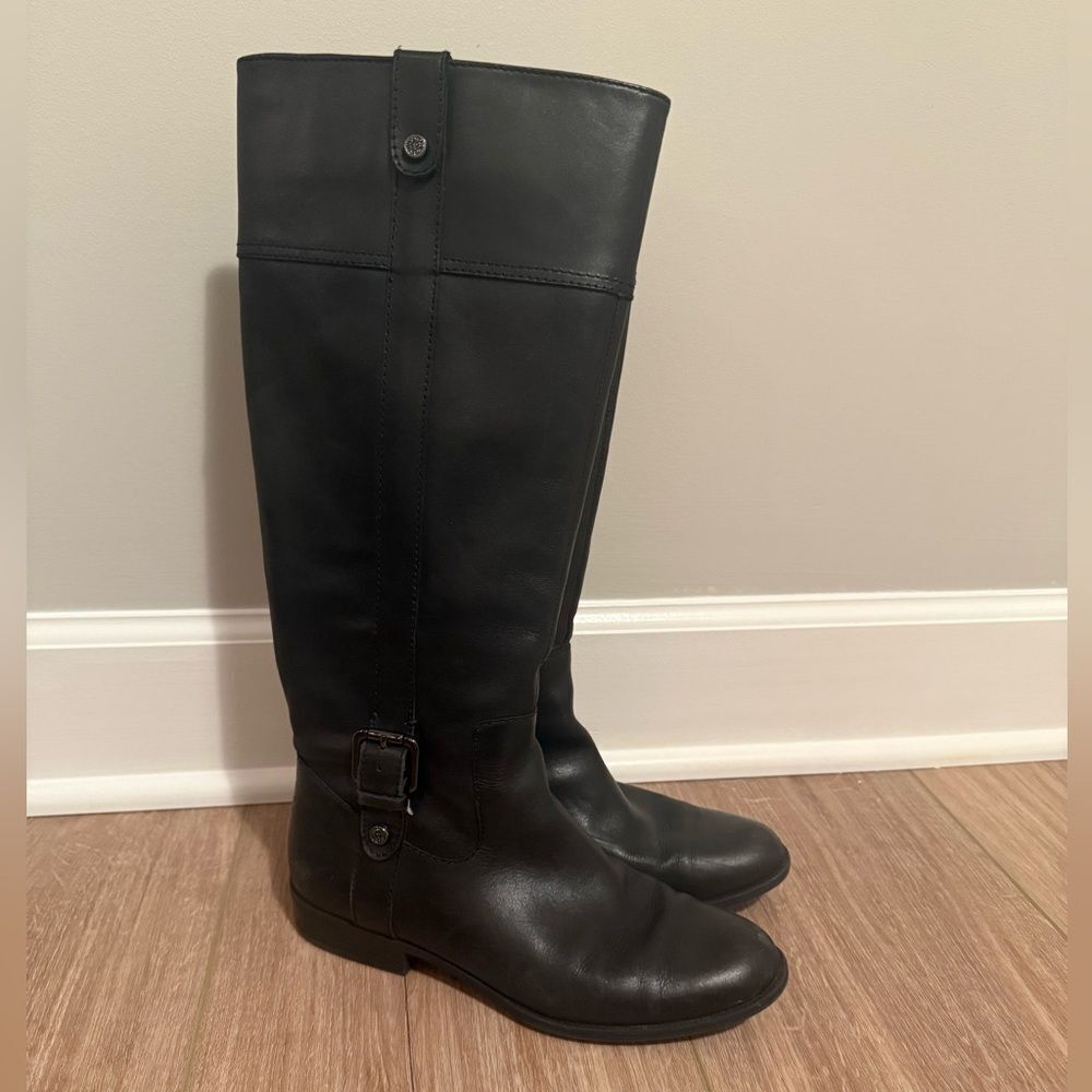Anne Klein Black Leather Knee-High Boots